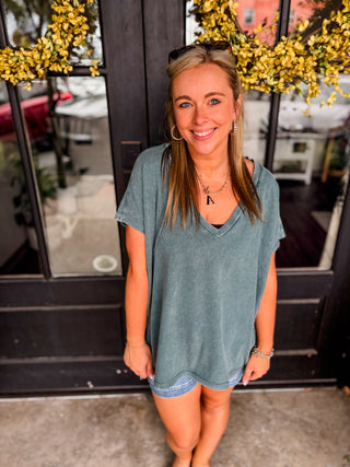 Dark Teal Easy Going V Neck Top
