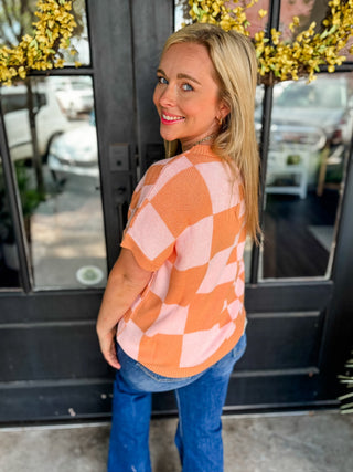 Coral Rowan Check Sweater