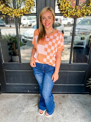 Coral Rowan Check Sweater