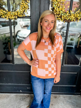 Coral Rowan Check Sweater