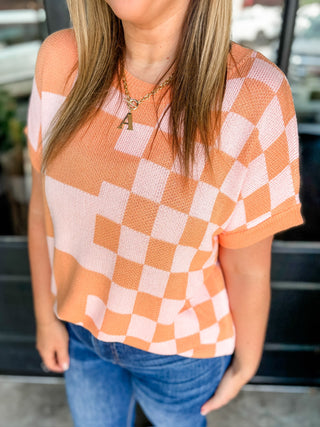 Coral Rowan Check Sweater