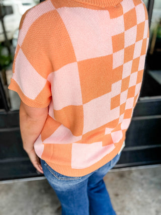 Coral Rowan Check Sweater