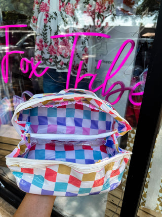 Pastel Checker Getaway Glam Cosmetic Bag