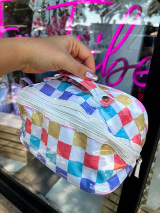 Pastel Checker Getaway Glam Cosmetic Bag