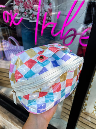 Pastel Checker Getaway Glam Cosmetic Bag