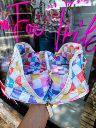 Pastel Checker Getaway Glam Cosmetic Bag