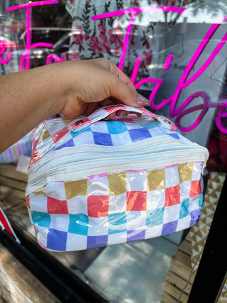 Pastel Checker Getaway Glam Cosmetic Bag