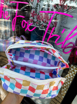 Pastel Checker Getaway Glam Cosmetic Bag