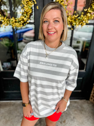 Jesus Loves You Striped Graphic Tee