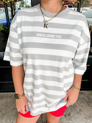 Jesus Loves You Striped Graphic Tee