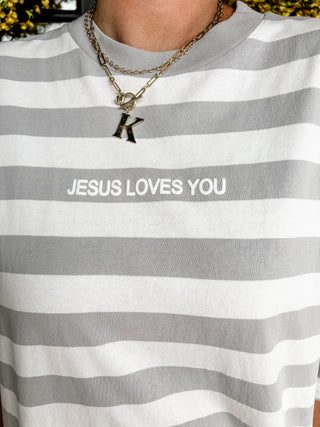 Jesus Loves You Striped Graphic Tee