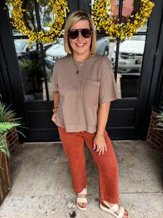 Rust Cropped Wide Leg Denim Pants | Zenana