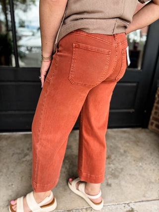 Rust Cropped Wide Leg Denim Pants | Zenana