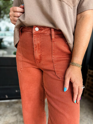 Rust Cropped Wide Leg Denim Pants | Zenana