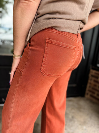 Rust Cropped Wide Leg Denim Pants | Zenana