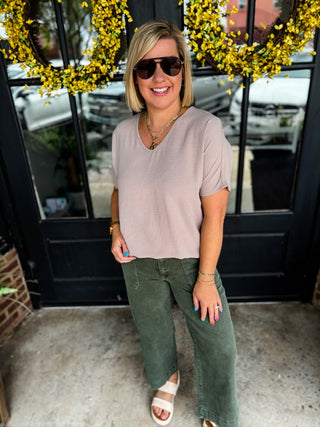 Dark Olive Cropped Wide Leg Denim Pants | Zenana