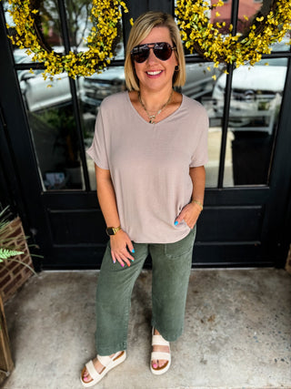 Dark Olive Cropped Wide Leg Denim Pants | Zenana