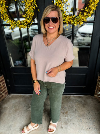 Dark Olive Cropped Wide Leg Denim Pants | Zenana