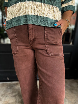 Rum Brown Cropped Wide Leg Denim Pants | Zenana