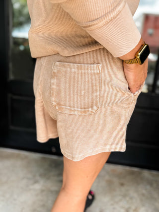 Mocha Corded Drawstring Shorts