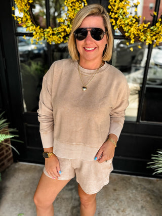 Mocha Cropped Corded Crewneck