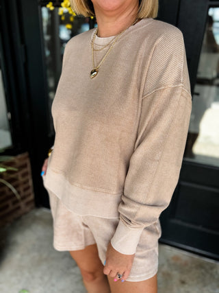 Mocha Cropped Corded Crewneck