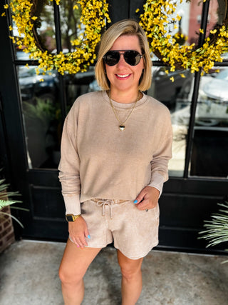 Mocha Cropped Corded Crewneck
