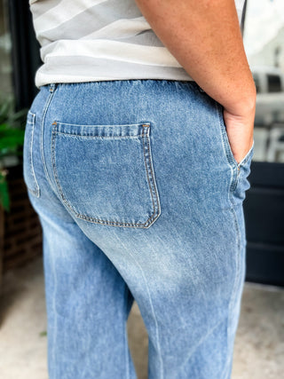 Featherweight Palazzo Elastic Waistband Jeans | Judy Blue