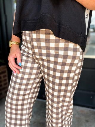 Mocha Check Mate Wide Leg Pants