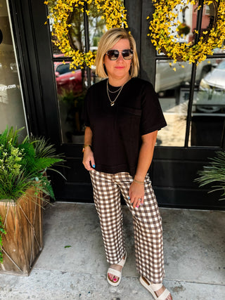Mocha Check Mate Wide Leg Pants