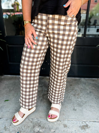 Mocha Check Mate Wide Leg Pants