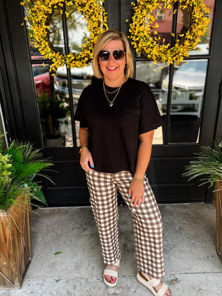 Mocha Check Mate Wide Leg Pants