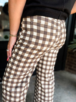 Mocha Check Mate Wide Leg Pants