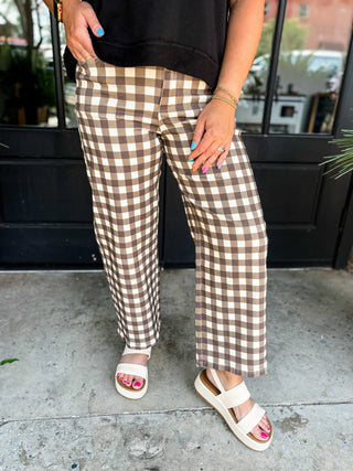Mocha Check Mate Wide Leg Pants