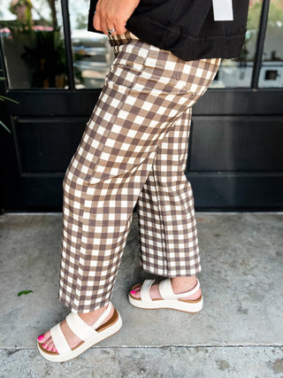 Mocha Check Mate Wide Leg Pants