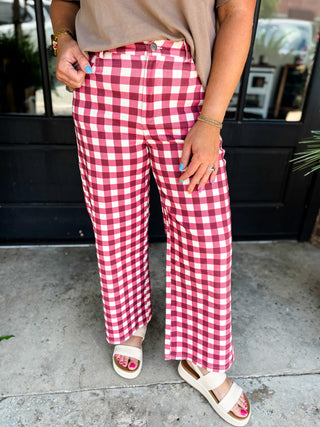 Burgundy Check Mate Wide Leg Pants