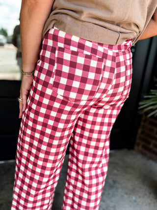 Burgundy Check Mate Wide Leg Pants