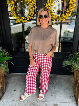 Burgundy Check Mate Wide Leg Pants