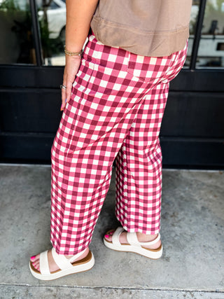 Burgundy Check Mate Wide Leg Pants