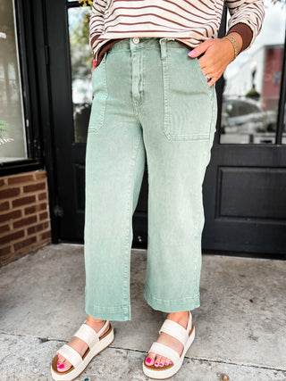 Sage Cropped Wide Leg Denim Pants | Zenana