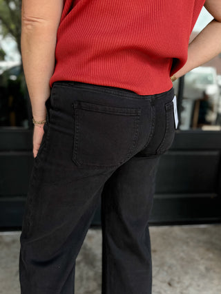 Black Cropped Wide Leg Denim Pants | Zenana