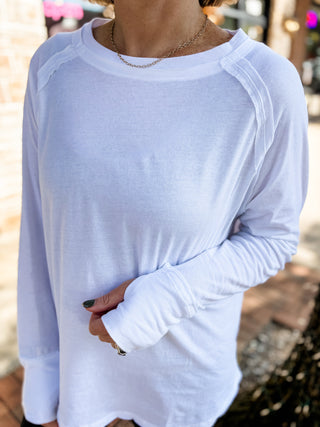 White Refined Raglan Long Sleeve Top