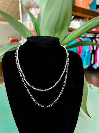 Silver Double Layered Beaded Chain