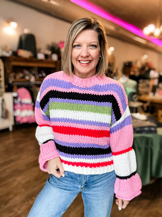 Pink Lavender Multi Colored Stripe Sweater