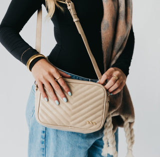 Taupe Quilted Camera Crossbody