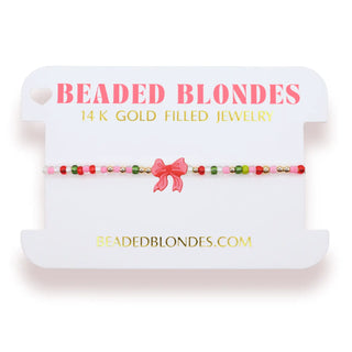 Sprinkle Red Bow Holiday Bracelet | Beaded Blondes