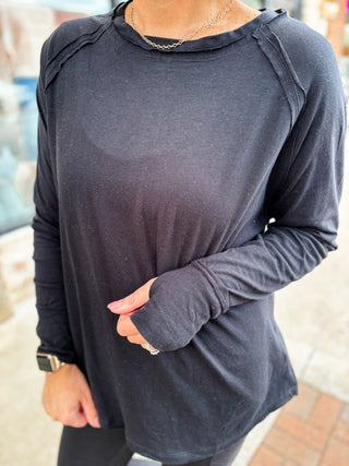 Black Refined Raglan Long Sleeve Top