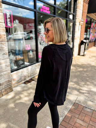 Black Refined Raglan Long Sleeve Top