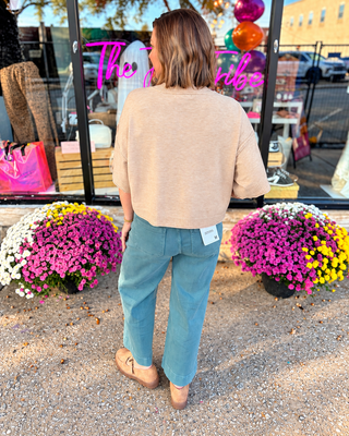 Teal Pinktuck Wide Leg Denim Pants | Zenana