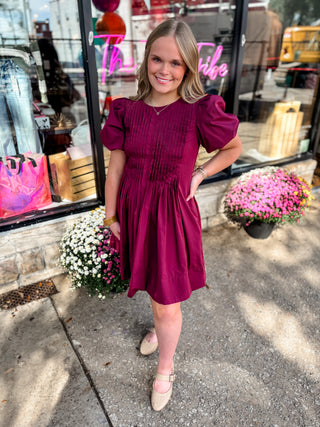 Merlot Pintuck Dress